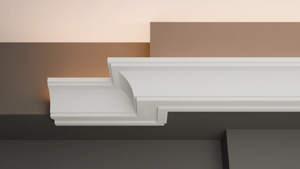 LC-01 light-cove moulding illustration with a shaped white profile and concealed upward lighting.