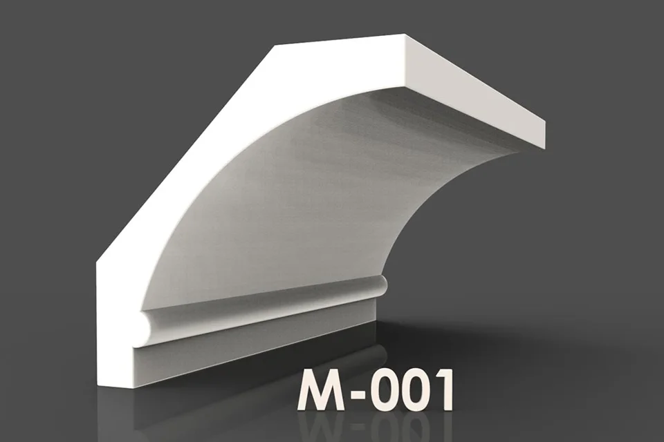 M-001 moulding illustration showing a curved face and stepped lower edge.